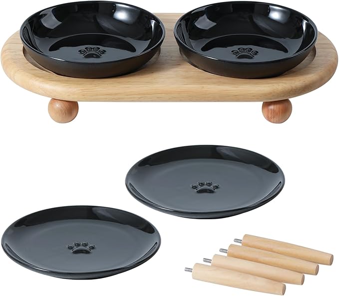 Havniva Elevated Cat Bowls, Ceramic Cat Food Bowl Whisker Friendly Cat Dishes, Kitten Food & Water Bowl with Two Heights Stand, Anti-Slip Raised Cat Food Plates