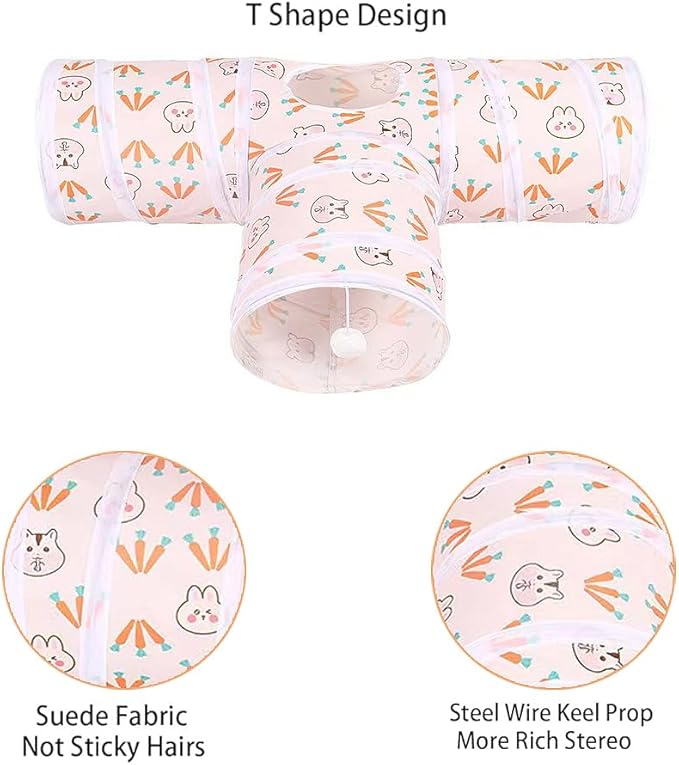 3 Way Washable Hideout Toys, Small Pet Tunnels and Tubes for Baby Rabbit Ferret Hamster Chinchilla Hedgehog Hiding and Resting (White)