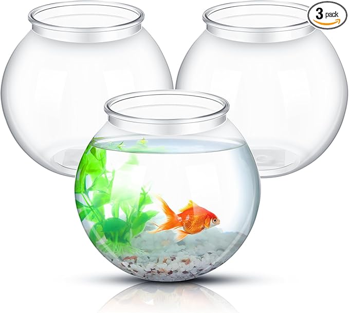 Mifoci 3 Pcs Transparent Shatterproof Fishbowl Clear Round Plastic Aquarium for Betta Fish Goldfish Candy Wedding Party Favor Desktop Decoration, 7.09 x 6.3