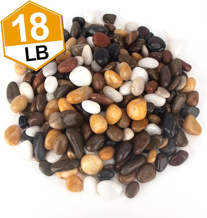CFKJ [18 Pounds] Aquarium Gravel River Rock, Natural Polished Decorative Gravel,Garden Outdoor Ornamental River Pebbles Rocks, Polished Pebbles, Mixed Color Stones for Landscaping Vase Fillers (18.1)