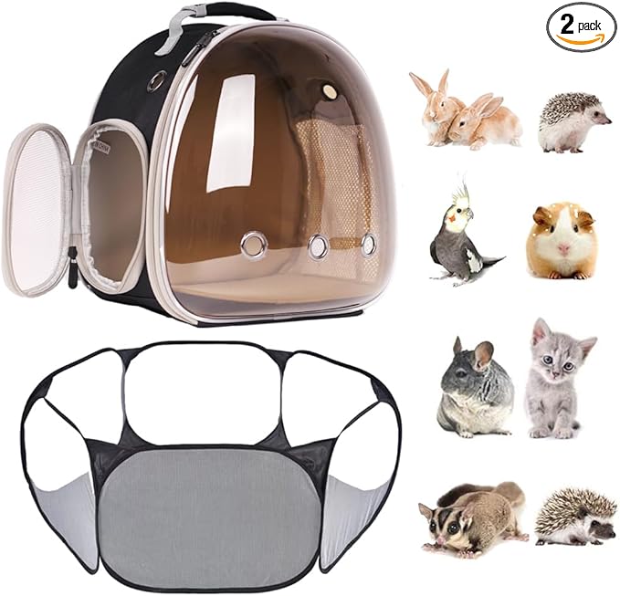 Small Animal Carrier Backpack and Playpen Outdoor Travel (Polarized Brown, Backpack+Playpen)