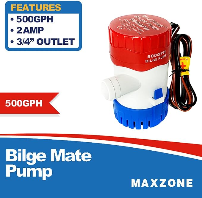 Submersible Boat Bilge Water Pump 12v Non-Automatic Marine Electric Bilge Pump for Ponds, Pools, Spas Silent, Boat Caravan RV Submersible (500 GPH)