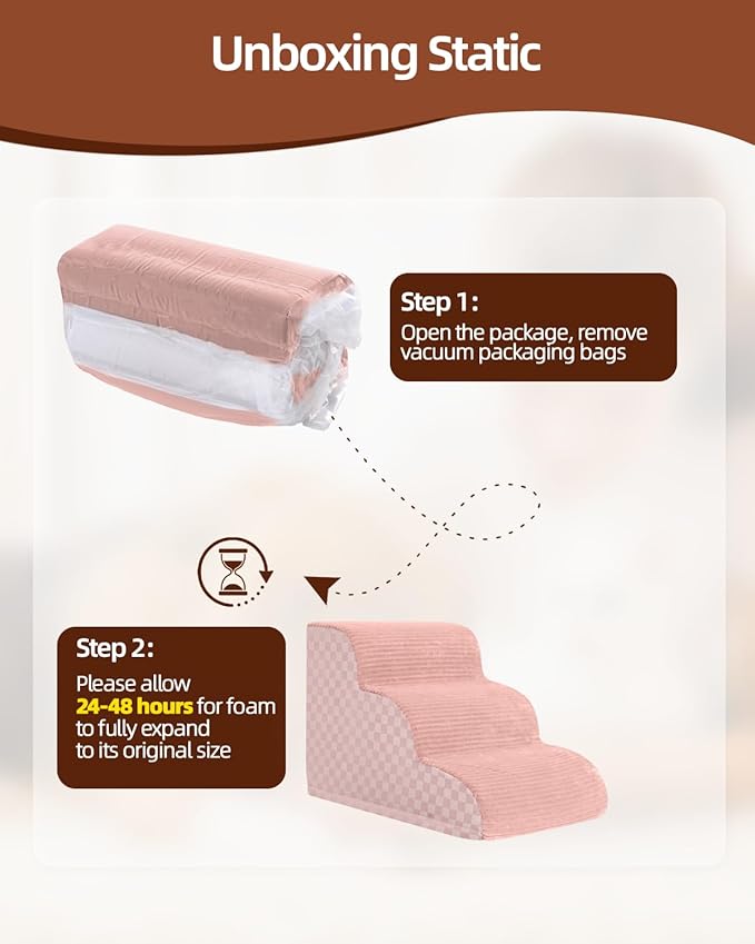 Dog Stairs Curved Ramp for Small Dogs 19.5" H, 4-Step Pet Stairs for Couch Bed with High Density Foam, Dog Slope Stairs with Durable Non-Slip Bottom Pink