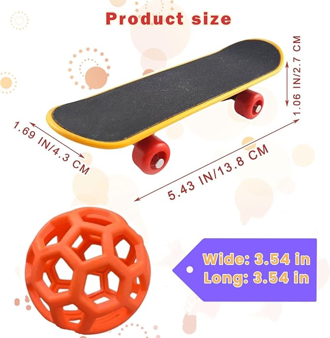 Tortoise Mini Skateboard and Orange Treat Ball set Tortoise Toy Feeding Balls Vegetable Grass for Small Animals Pets Encourages Foraging Behaviors,Mini Skateboard Keeps Pets Entertained (Orange)