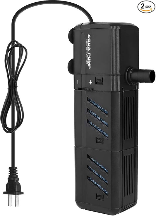 Submersible Aquarium Internal Filter 8W, Adjustable Fish Tank Filter with 200 GPH Water Pump for 10-50 Gallon Fish Tank Black