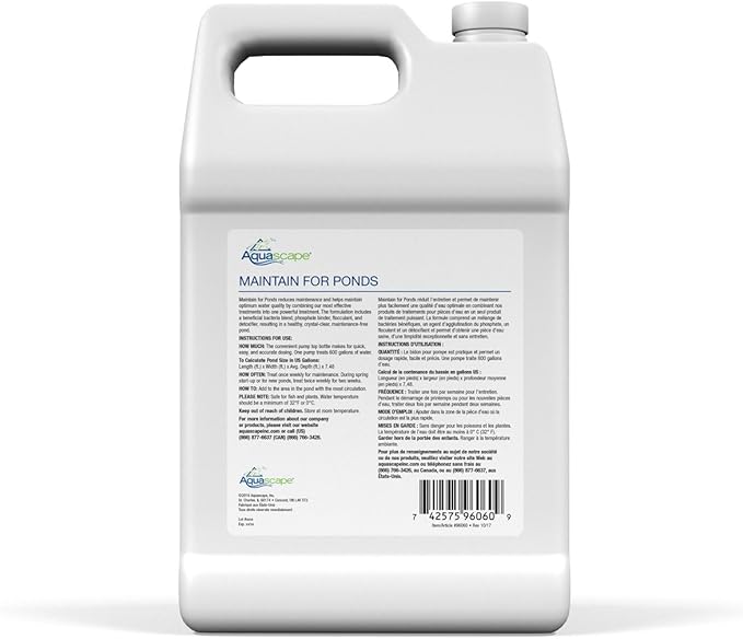 Aquascape MAINTAIN Water Treatment for Koi and Fish Ponds, Easy To Use, Powerful Blend of Beneficial Bacteria, Phosphate Binder, Flocculent, and Detoxifier, 1 gallon / 3.78 L | 96060