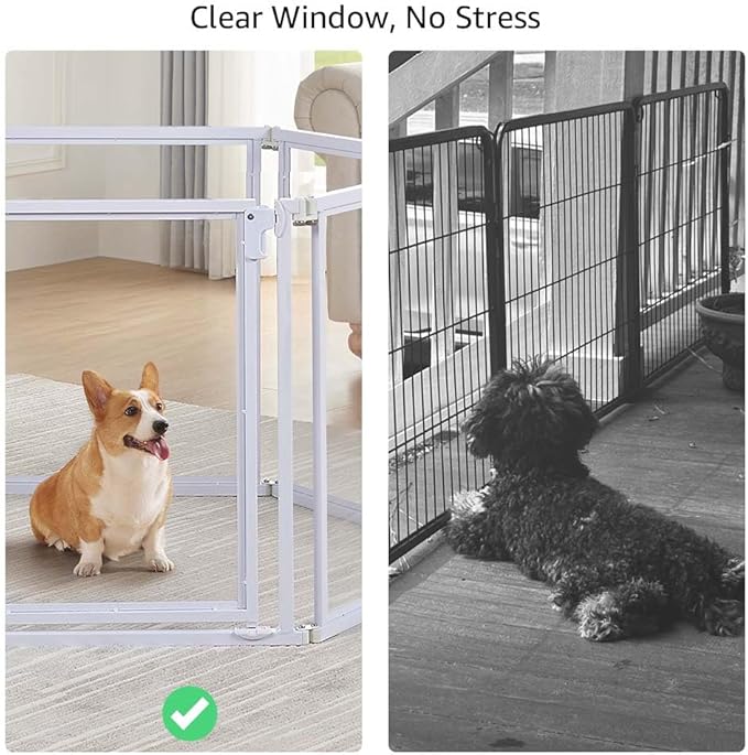 unipaws Clear Acrylic Transparent Dog Playpen, 166” Extra Wide 8 Panels Freestanding Walk Through Dog Gate, Foldable Pet Pen Whelping Cage for Puppy Cats