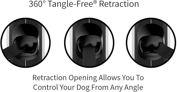 TUG 360° Tangle-Free Retractable Dog Leash | 16 ft Strong Nylon Tape | One-Handed Brake, Pause, Lock (Medium, White)