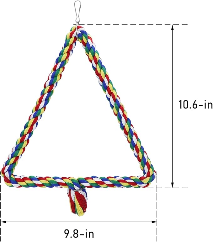 Bird Triangle Rope Swing Colorful Perch Chewing Toy for Parrots Budgie Parakeet Cockatiel Cockatoo (M)