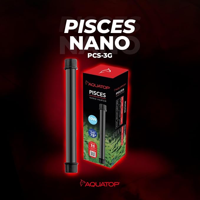 Aquatop 10W Pisces Nano Heater – Fully Submersible for Fish Tanks Up to 3 Gallons – Preset 78°F Thermostat – Heat-Resistant – PCS-10W