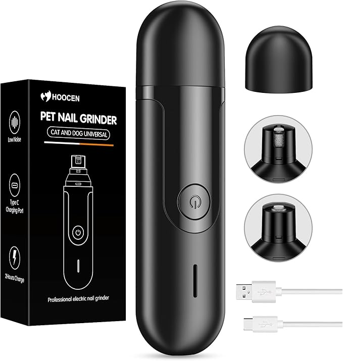 Dog Nail Grinder, Quiet and Low-Vibration Dog Nail Trimmers for Large Dogs, Medium, Small Dogs Cats Pets, Upgrade Professional Electric Pet Paws Toenail Grooming Tool Black