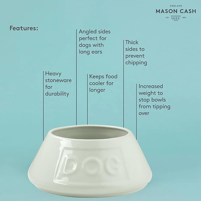 Mason Cash: Non-Tip Dog Bowl - Cream - 8.3", 54oz - Durable Ceramic Food & Water Angled Dish, Microwave-Dishwasher Safe, Pet Meal Feeding & Hydration