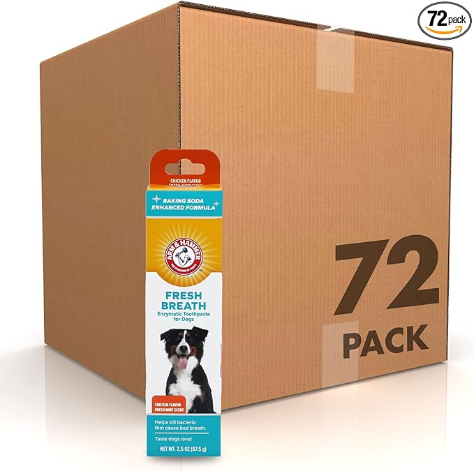 Arm & Hammer for Pets Fresh Breath Enzymatic Dog Toothpaste, Chicken Flavor, Safe for Puppies and Adult Dogs, Daily Baking Soda Dental Gel to Eliminate Bad Breath, 2.5 Oz - 72 Pack