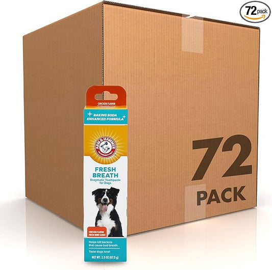 Arm & Hammer for Pets Fresh Breath Enzymatic Dog Toothpaste, Chicken Flavor, Safe for Puppies and Adult Dogs, Daily Baking Soda Dental Gel to Eliminate Bad Breath, 2.5 Oz - 72 Pack