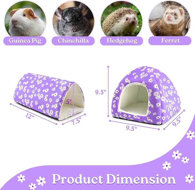 Guinea Pig House and Tunnel Set - 2 Pack Washable Guinea Pig Hideout Bed, Plush Small Animal Hide and Toy with Non-Slip Bottom for Ferret Dwarf Bunny