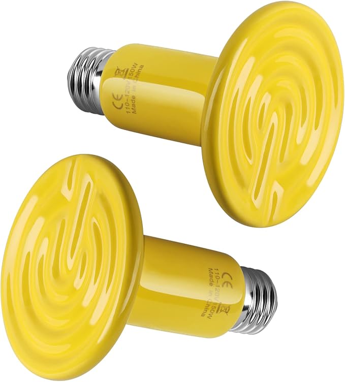 Simple Deluxe Reptile Heat Lamp 150W 2-Pack Ceramic Heat Emitter Heating Bulb No Light, Brooder Coop Heater for Terrarium Amphibian Pet Snake Turtle, Incubating Chicken, Color Version, Yellow