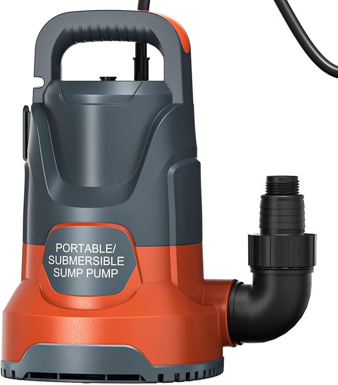 Sump Pump 1HP Submersible Water Pump 3700GPH Electric Thermoplastic | Swimming Pool Draining Transfer Water From Hot Tub Basement Garden Ponds Low Water Level 16.4FT Power Cord Portable