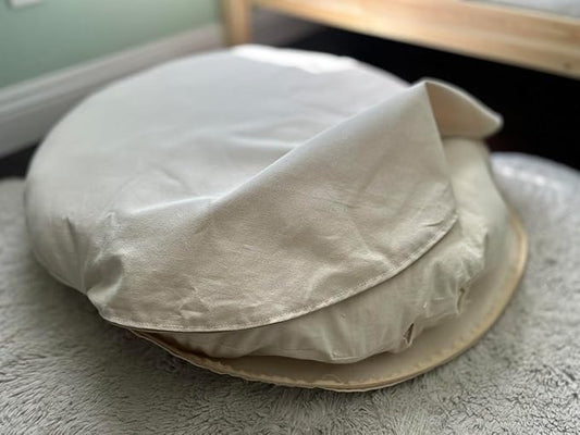 Natural 100% Cotton Canvas Round Dog Bed Cover Eco Friendly Durable Pet Bedding Dog Cushion Covers with Zippers Machine Washable Covers (Beige, XX Large 50 Inches)