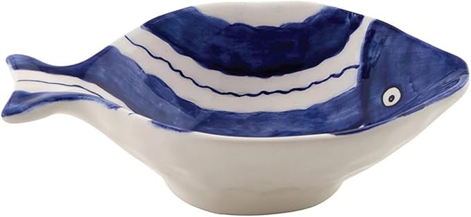 47th & Main Fish Shaped Dish Ceramic Bowl for Entertaining, 6" x 4", Blue/White