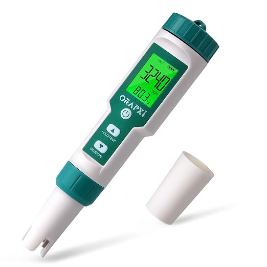 Pool Salt Tester pH and Salt Meter for Saltwater Pool pH Tester | Digital Salinity Tester 5 in 1 pH Salt TDS EC Temp Meter for Hydroponics Salt Meter for Swimming Pools Hot Tubs and Swim Spa
