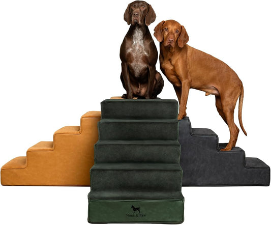 Noah & Paw Dog Stairs, Dog Ramp for Bed (20" Extra Wide) Pet Stairs for High Bed, Design to Fit Small and Large Breeds, Durable 5 Pet Steps for Couch (35 Foam Density) Leather Collection