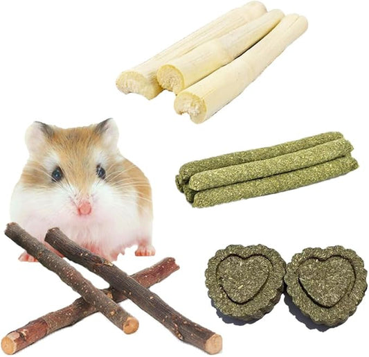 Rabbit Chew Toys Cleans The Mouth, Guinea Pig Chew Toy Protect Teeth, Apple Sticks Timothy Grass Sticks Bamboo Sticks for Rabbits Rabbit Chews Helps Digestion Chinchilla Treats