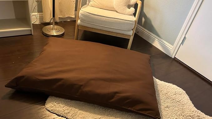 Natural Cotton Canvas Dog Bed – Raw Cotton Filled Pet Cushion Insert, Breathable Eco-Friendly Dog Mattress, Durable Washable Cover with Zipper (Dark Brown, Large 48"x30"x5")