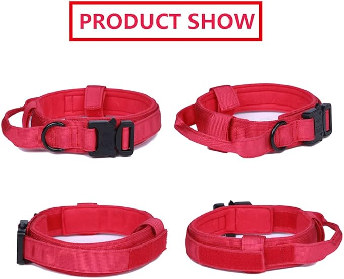 Xqpetlihai Tactical Dog Collar and Leash Set Adjustable Military Nylon Dog Collar with Control Handle and Heavy Duty Metal Buckle for Large Dogs（Red XL