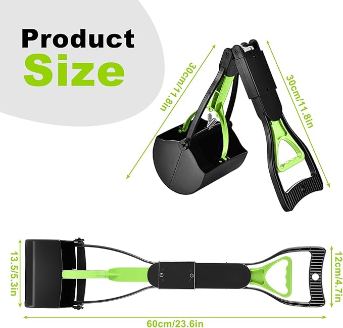 23.6‘’ Pooper Scooper, Foldable Pooper Scooper for Large Medium Small Dogs, Poop Pick Up Tool for Yard, Lawns, Grass(Green)