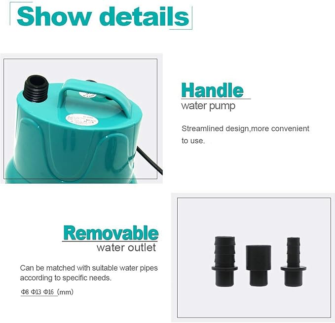 Upettools Submersible Water Pump, Ultra Silence Circulation Multifunctional Water Pump with Handle for Pond, Aquarium, Hydroponics, Fish Tank Fountain with 4.6ft (1.4M) Power Cord(66GPH,5W) Green