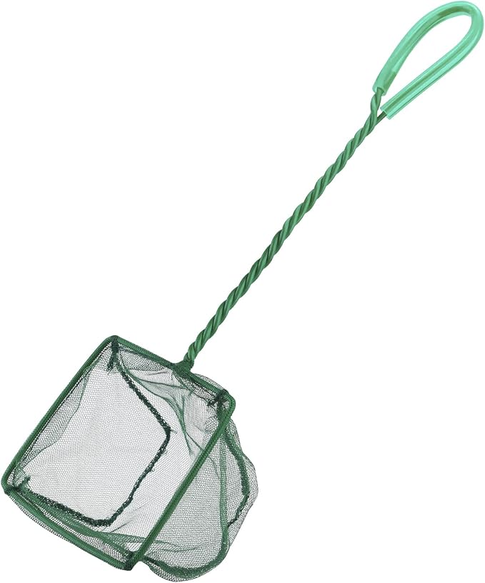 Pawfly Aquarium Fish Net with Braided Metal Handle Square Net with Soft Fine Mesh Sludge Food Residue Wastes Skimming Cleaning Net for Fish Tanks Small Koi Ponds and Pools