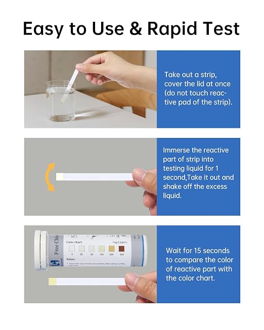 0-500 ppm Chlorine Test Strips,100 Strips, Restaurant Sanitizer Test Kit | Instant Color Readout, Bleach Test Strips for Food Service, Bars, Hotels, Kitchen Supplies, Food Trucks, Daycare, Factory