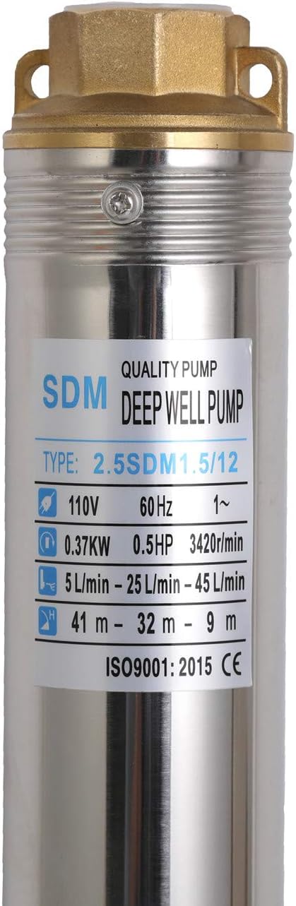 Submersible Pumps 2.5" OD Pipe 110V/60HZ 0.37KW 0.5HP Stainless Steel 1" Outlet Submersible Bore Pump Deep Well Pump with Control Box for Farm Irrigation