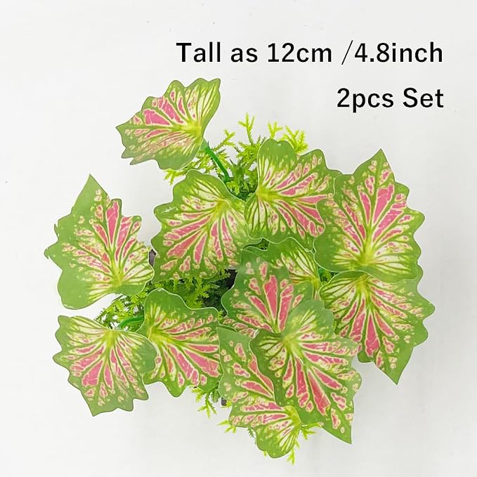 Aquarium Plant Fish Tank Decoration Small Plastic Artificial Plant Goldfish Fish Hide (Rainforest Leafs-Pink-Small-Set)