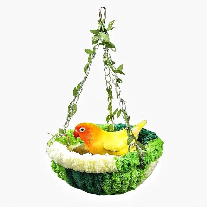 Hanging Bird Hammock for Cage Warm Plush Hanging Bird Bed Bird Snuggle Hut Parrot Hanging Sleeping Bird House for Parakeet, Conure, Budgie, Cockatiel, Lovebird, Finch, Hamster-Green