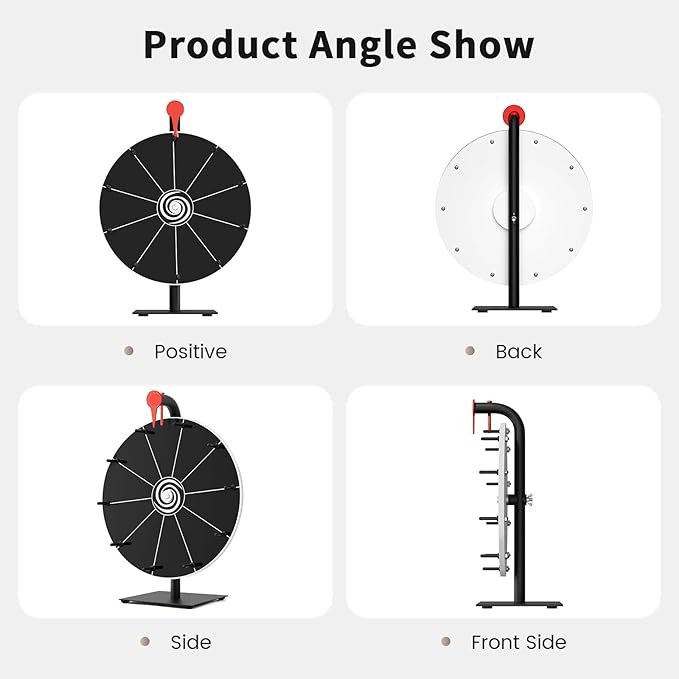 12 Inch Prize Wheel with Stand - Portable Spinning Wheel for Parties, Classroom Games, Carnival Prizes, Spin The Game with Dry Erase Marker & Eraser