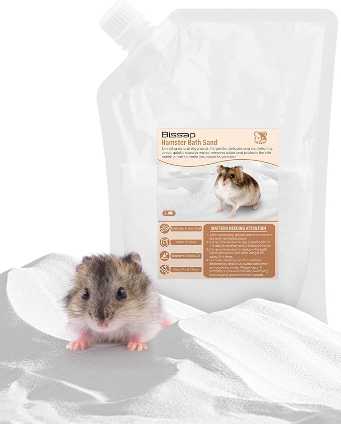 Bissap Hamster Sand Bath, 2.8Ib/ 1.3kg No-Dust Desert Bathing Sand or Potty Litter Silica Sand for Hamster Chinchillas Gerbil Syrian Mice Degu or Other Small Pets