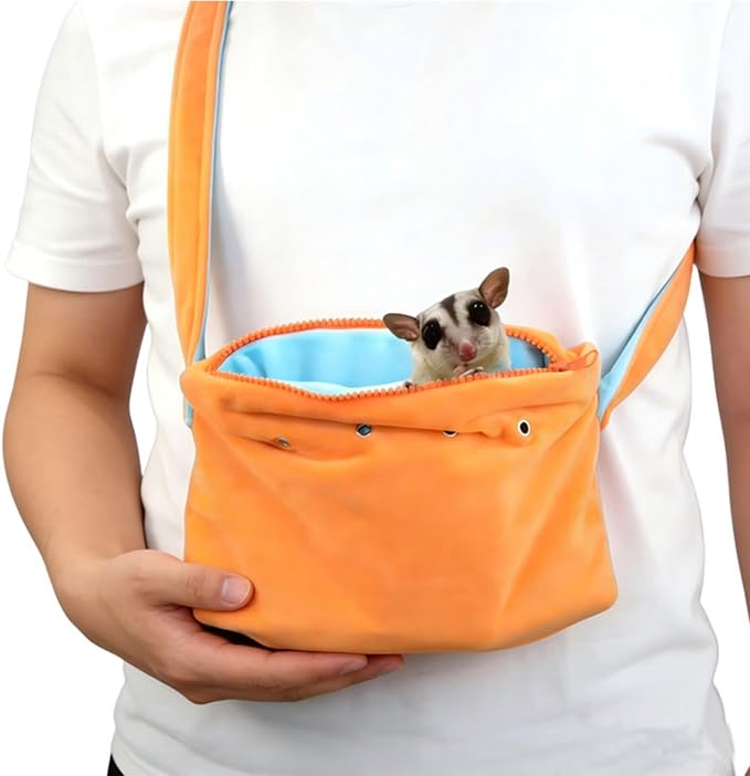 Meow&Woof Small Pet Bonding Pouch & Carrier Sling - Adjustable Strap, Travel Sleep Bag for Sugar Gliders, Ferrets, Rats, Hedgehogs, Hamsters - Outdoor Orange