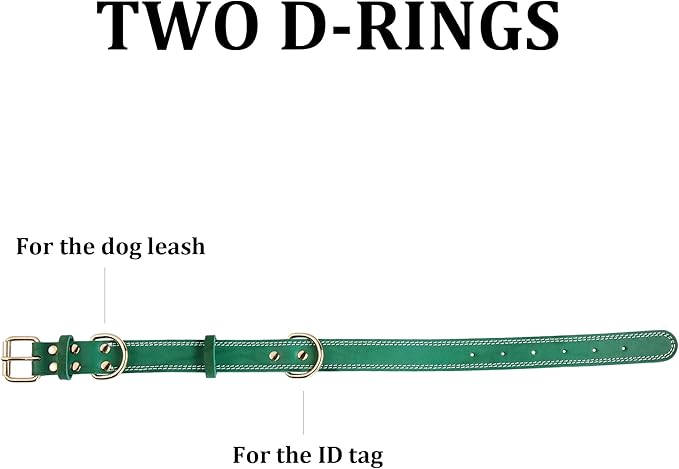 Genuine Leather Dog Collar, Heavy Duty Wide Dog Collar for Small, Medium, Large and Extra Large Dog (S: 0.8" Wide for 13.4"-15.8" Neck, Dual Stitch - Green)