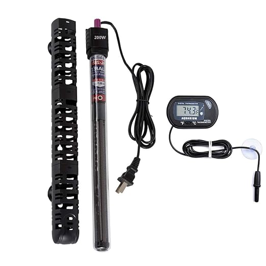 MQ Submersible Aquarium Heater Auto Thermostat, 200W Fish Tank Heater for 15 to 40 Gallon with LCD Digital Aquarium Thermometer, Shatter-Proof and Blast-Proof