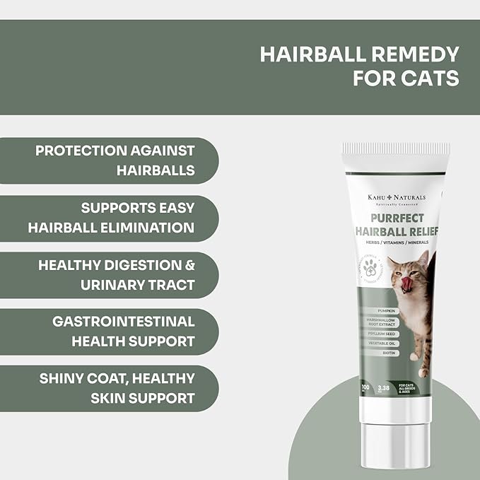 Purrfect Hairball Relief for Cats – Malt Paste with Psyllium, Slippery Elm & Biotin – Hairball Control & Healthy Digestion – 3.38 oz
