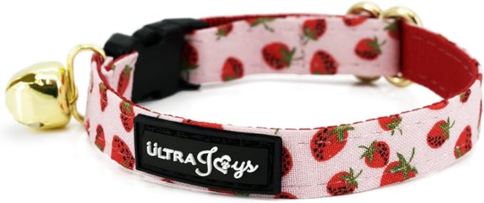 Ultra Joys Cat Collar with Bells - Breakaway for Kittens & Cats - Strawberry Small