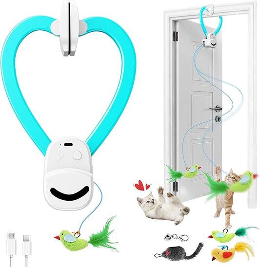 CATPICK Interactive Cat Toys for Indoor Cats - Automatic Flying Bird & Mouse Doorway Hanging Toy, USB Rechargeable Electric Kitten Toy for Hunting Instinct, Enrichment & Exercise, 2 Birds & 1 Mouse