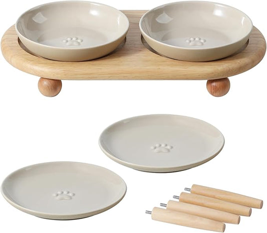Havniva Elevated Cat Bowls, Ceramic Cat Food Bowl Whisker Friendly Cat Dishes, Kitten Food & Water Bowl with Two Heights Stand, Anti-Slip Raised Cat Food Plates
