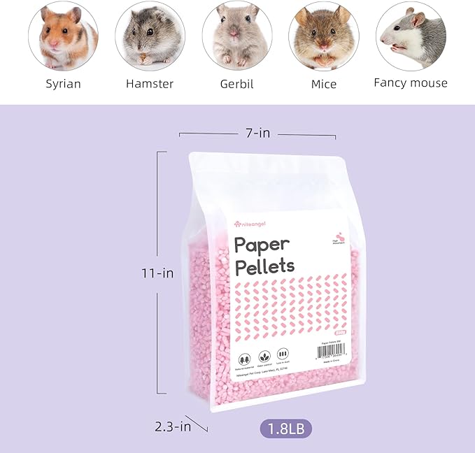 Niteangel Hamster Paper Pellets Bedding 1.8LB / 850g Small Aninam Bedding for Syrian Dwarf Hamsters Gerbils Mice Mouse Lemming Degus or Other Small-Sized Pets (Pink)