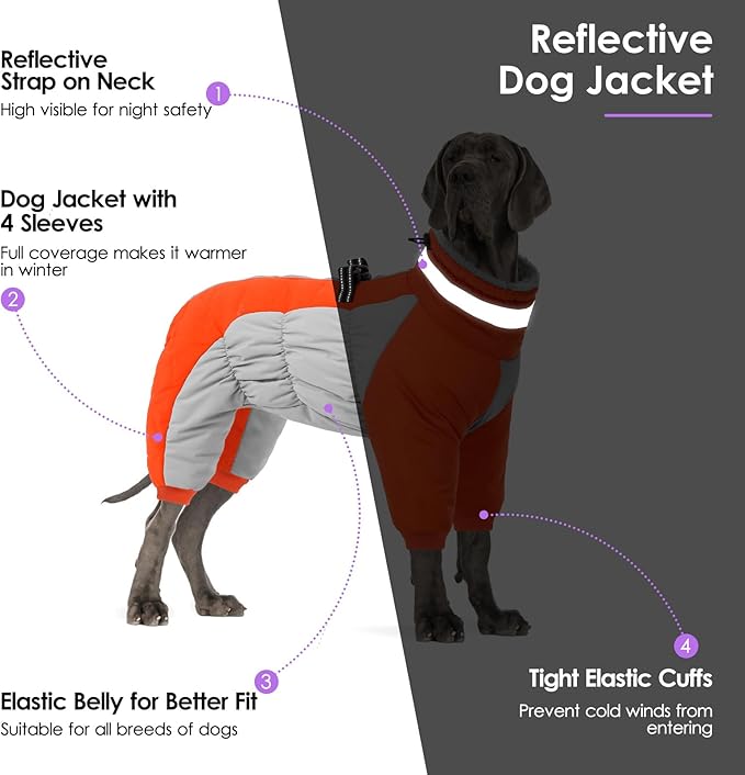Full Body Dog Coat - Warm Fleece Jacket for Medium Dogs, Turtleneck Winter Coats with Harness, Reflective Dog Snowsuit Windproof Puffer Jackets with Legs for Boston Terrier, Orange M