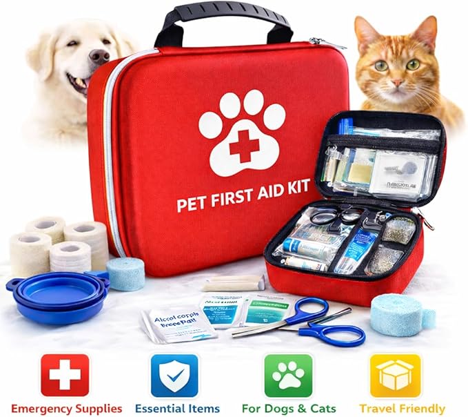PAWSPLAY Pet First Aid Kit for Dogs & Cats, 101-Piece Emergency Kit with Bandages, Wound Care, Tick Remover, Nail Clipper, Portable Waterproof Travel Kit for Hiking, Camping, Car & Home Safety