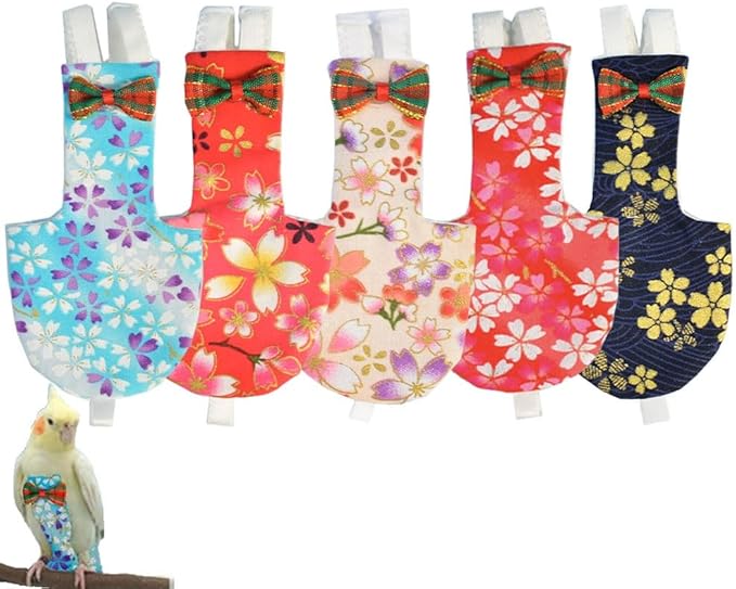 5pcs Bird Diaper Cute Printed Parrot Flight Suit Parrot Nappy Reusable Pigeon Pants Cockatiel Clothes for Parakeet Mini Macaw Budgie Canary for Indoor Outdoor - color1 S