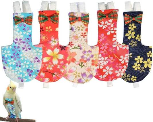 5pcs Bird Diaper Cute Printed Parrot Flight Suit Parrot Nappy Reusable Pigeon Pants Cockatiel Clothes for Parakeet Mini Macaw Budgie Canary for Indoor Outdoor - color1 L