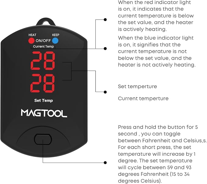 MagTool Aquarium Heater 100W-1200W Submersible with Digital Controller | For 40-55-75-94 gallon tanks, with over-temperature protection, auto shut-off for freshwater and saltwater aquariums.